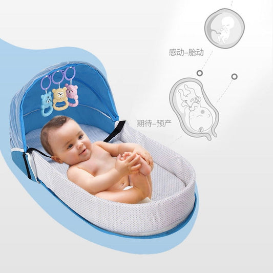 2-in-1 Portable Baby Bed with Mosquito Net and Diaper Bag (0-10 months) | Foldable Newborn Travel Bassinet