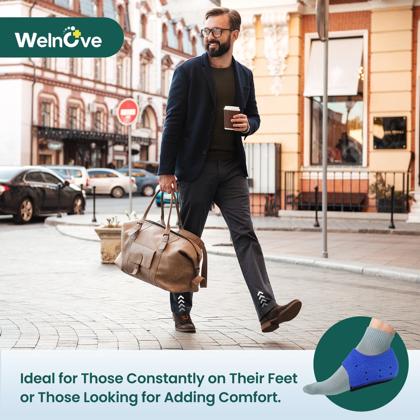 Welnove Heel Pads for Achilles Tendonitis, Heel Spurs, Plantar Fasciitis, Heel Bursitis, Heel Pain, and Cracked Heels (2 pieces) | Heel Strap