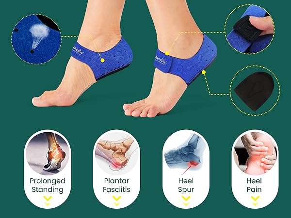 Welnove Heel Pads for Achilles Tendonitis, Heel Spurs, Plantar Fasciitis, Heel Bursitis, Heel Pain, and Cracked Heels (2 pieces) | Heel Strap