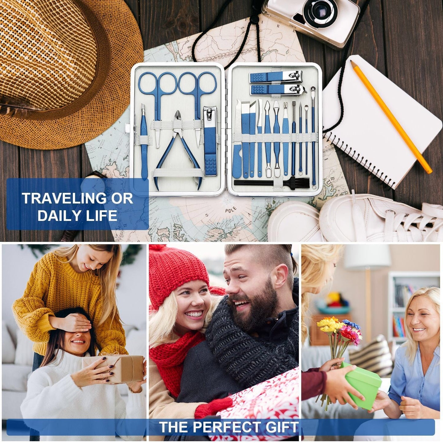 19-Piece Manicure and Pedicure Kit with Travel Case | Stainless Steel Nail Care Set