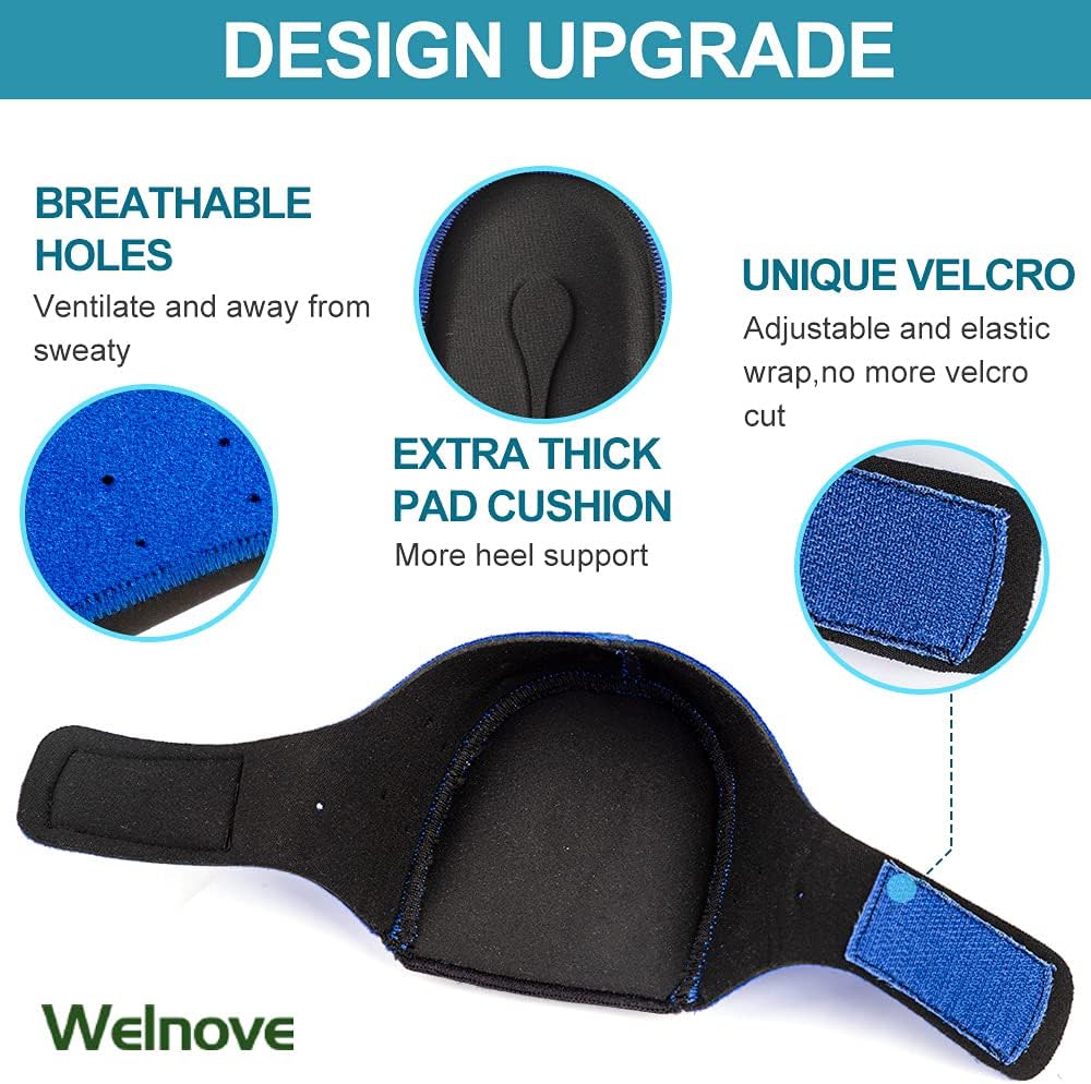 Welnove Heel Pads for Achilles Tendonitis, Heel Spurs, Plantar Fasciitis, Heel Bursitis, Heel Pain, and Cracked Heels (2 pieces) | Heel Strap