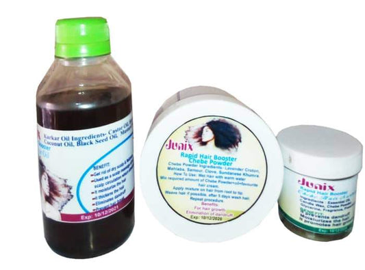 3-in-1 Rapid Hair Booster Bundle | Karkar Oil, Chebe Powder and Chebe Hair Cream