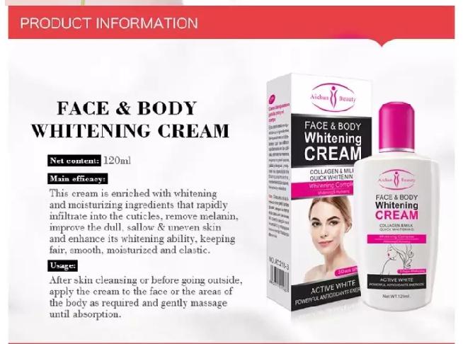 Face and Body Whitening Cream with Collagen and Milk