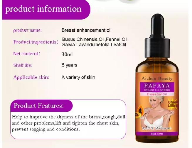 Papaya Breast Enlarging Oil | Essential Oil for Bust Lifting, Enhancing, and Sagging Breasts