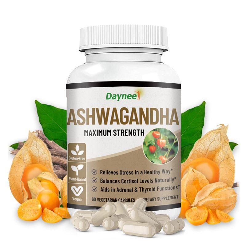 Ashwagandha Capsules with Maca and Vitamin C | Dietary Supplement for Stress, Energy, Focus, Thyroid, and Blood Pressure