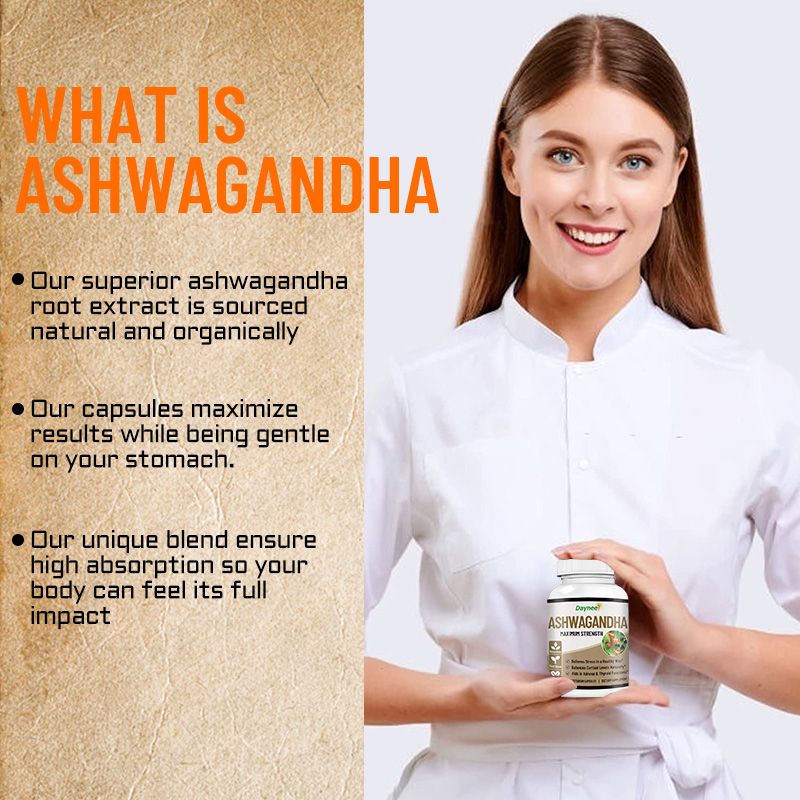 Ashwagandha Capsules with Maca and Vitamin C | Dietary Supplement for Stress, Energy, Focus, Thyroid, and Blood Pressure