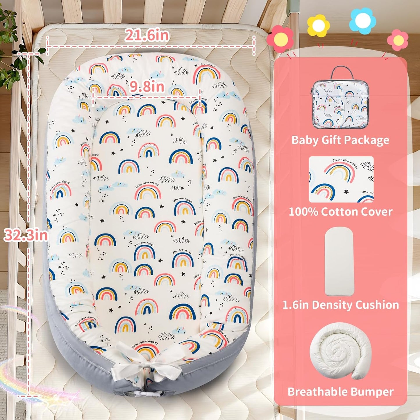 Portable Baby Nest Bed for Newborns (0-18 months old, 90*50cm size) | Travel-Friendly Baby Lounger and Co-Sleeper Bed