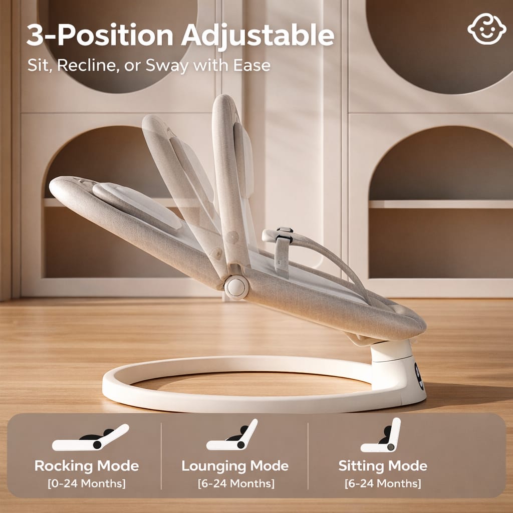 3-in-1 Smart Electric Baby Rocker with Rocking, Lounging and Sitting Modes