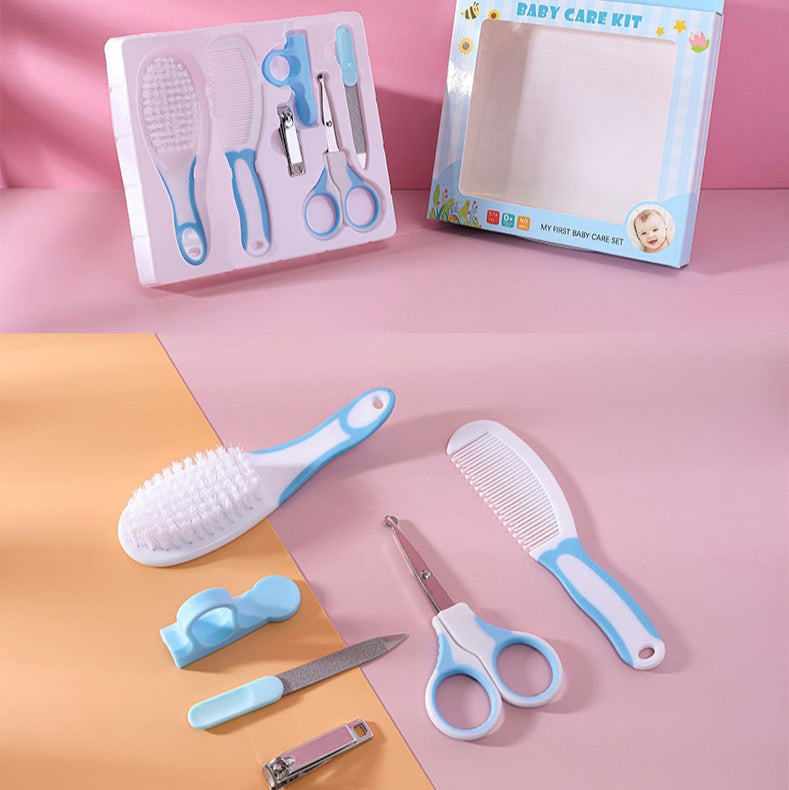 6-Piece Baby Care and Grooming Kit with Hair Brush, Comb, Safety Scissors, Nail Clipper, Nail File, and Nail Clipper Sheath