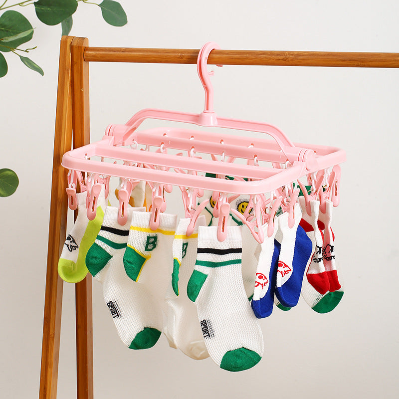 32-Clip Foldable Drying Hanger with 360° Rotating Hook | Rectangular Space-Saving Drying Rack