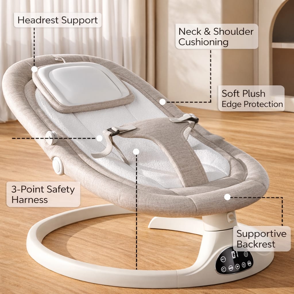 3-in-1 Smart Electric Baby Rocker with Rocking, Lounging and Sitting Modes