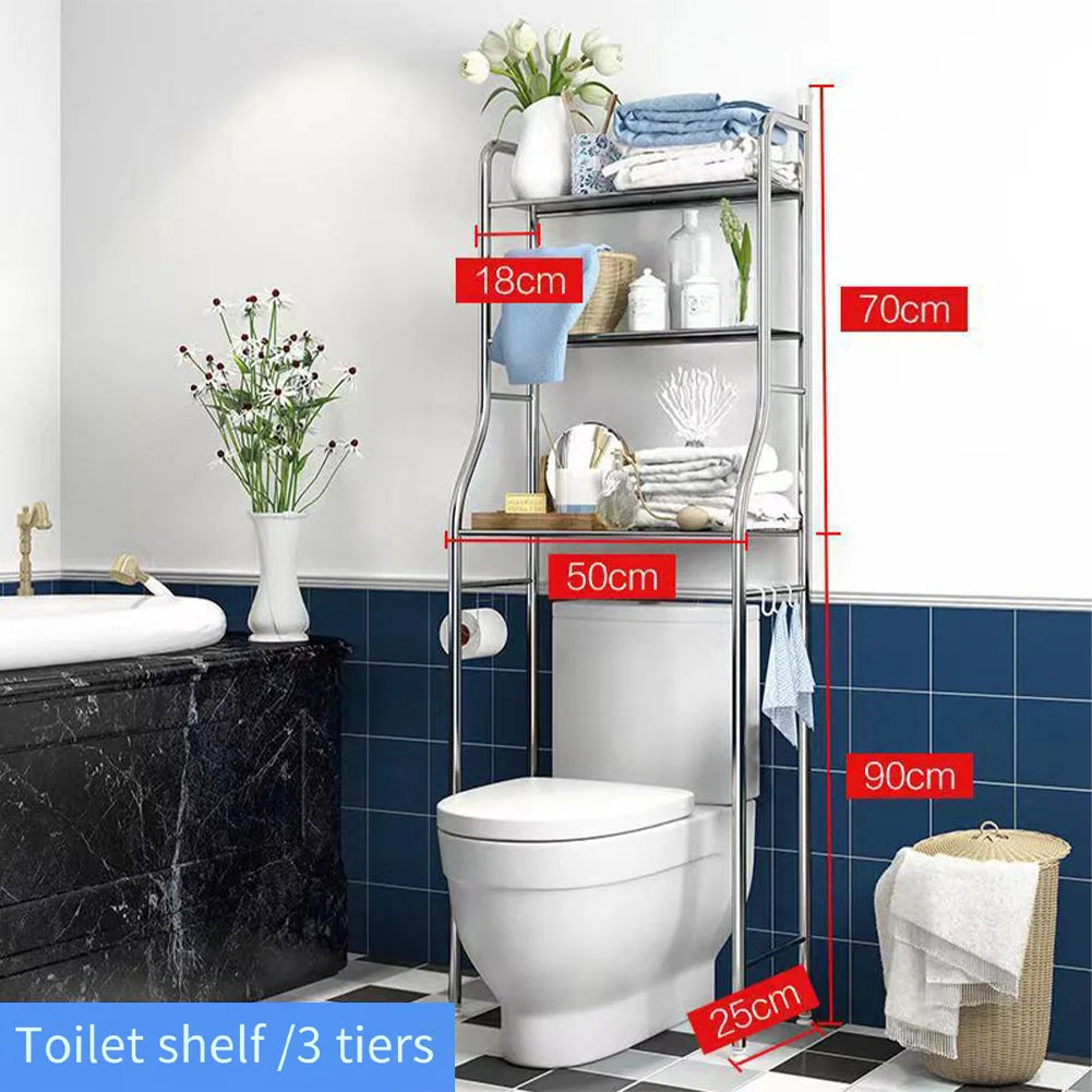 3-Tier Over-the-Toilet Organizer Rack with Side Hooks | Space-Saving Washing Machine Storage Rack