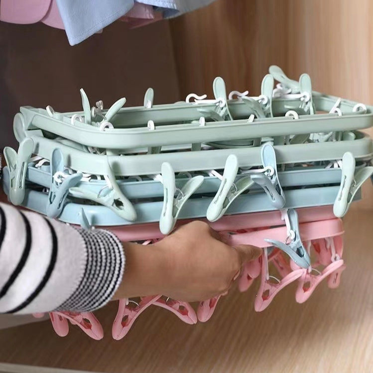 32-Clip Foldable Drying Hanger with 360° Rotating Hook | Rectangular Space-Saving Drying Rack