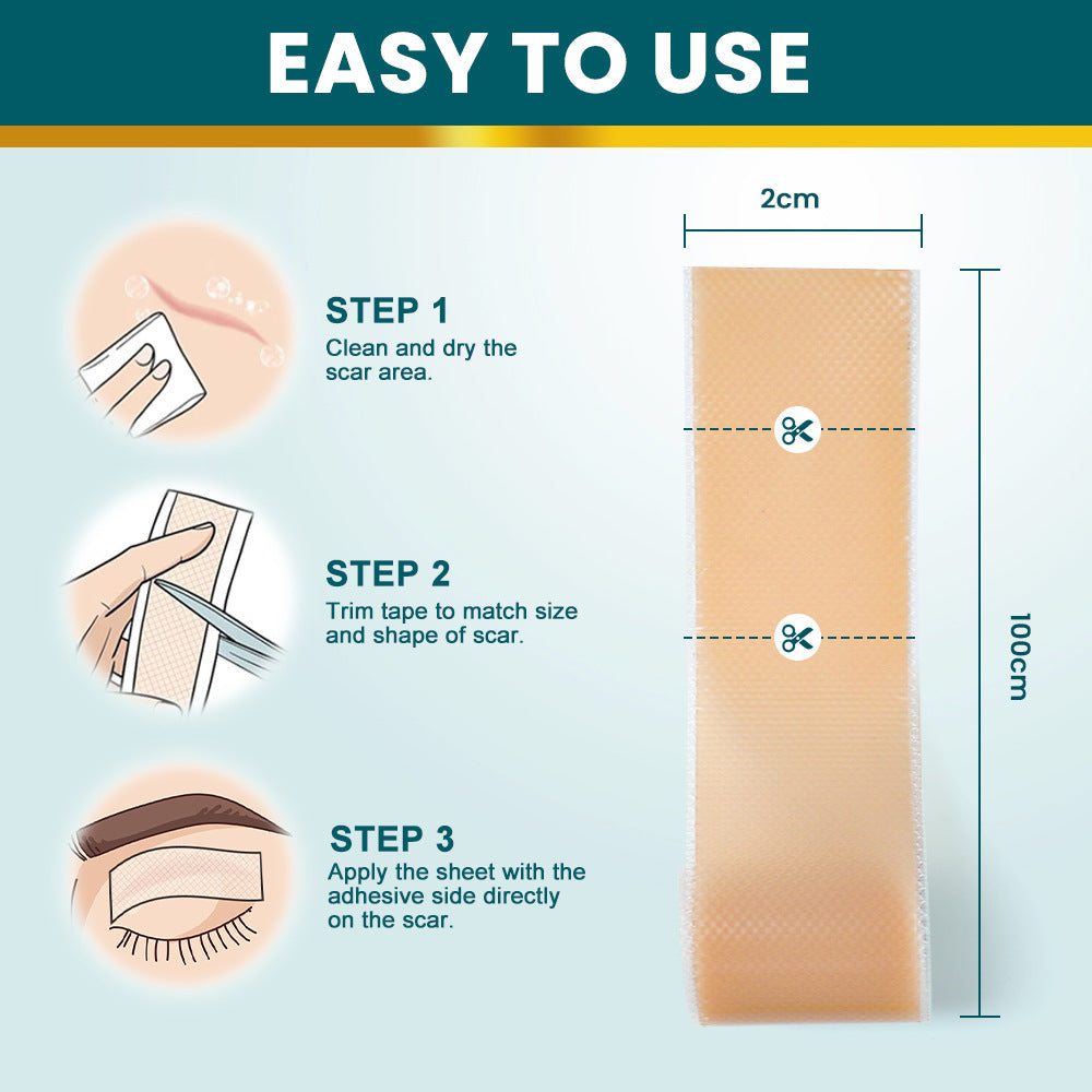 Silicone Scar Tape (2×100cm, Brown color) | Scar Repair Sheet for New & Old Scars and Stretch Marks