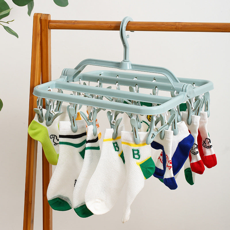 32-Clip Foldable Drying Hanger with 360° Rotating Hook | Rectangular Space-Saving Drying Rack