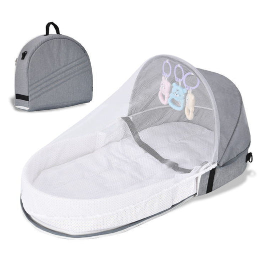 2-in-1 Portable Baby Bed with Mosquito Net and Diaper Bag (0-10 months) | Foldable Newborn Travel Bassinet