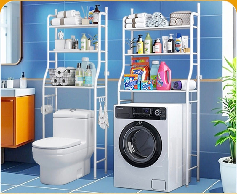 3-Tier Over-the-Toilet Organizer Rack with Side Hooks | Space-Saving Washing Machine Storage Rack