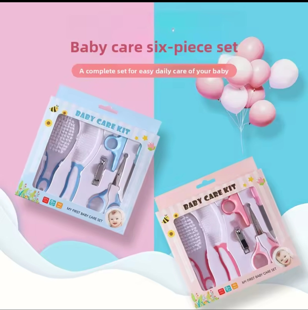 6-Piece Baby Care and Grooming Kit with Hair Brush, Comb, Safety Scissors, Nail Clipper, Nail File, and Nail Clipper Sheath