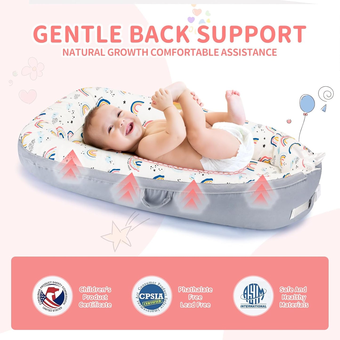 Portable Baby Nest Bed for Newborns (0-18 months old, 90*50cm size) | Travel-Friendly Baby Lounger and Co-Sleeper Bed