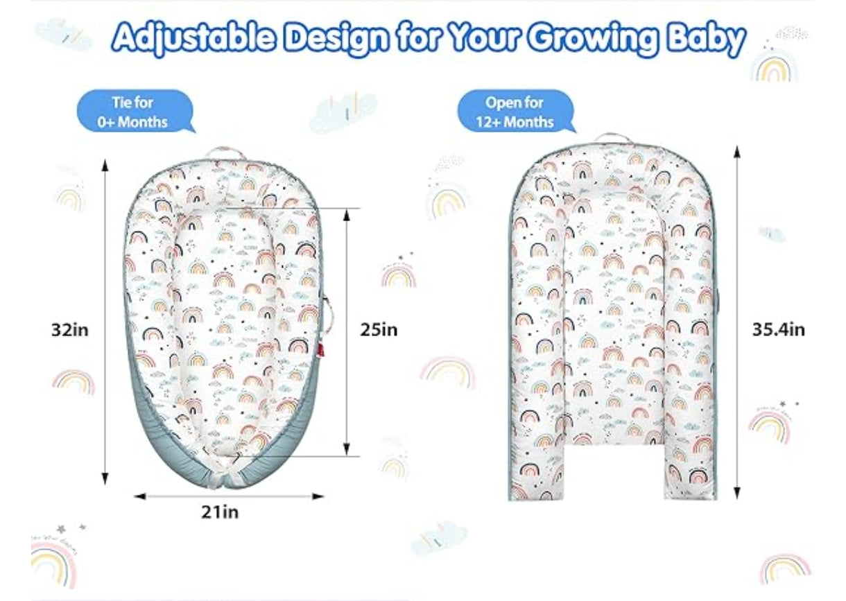 Portable Baby Nest Bed for Newborns (0-18 months old, 90*50cm size) | Travel-Friendly Baby Lounger and Co-Sleeper Bed