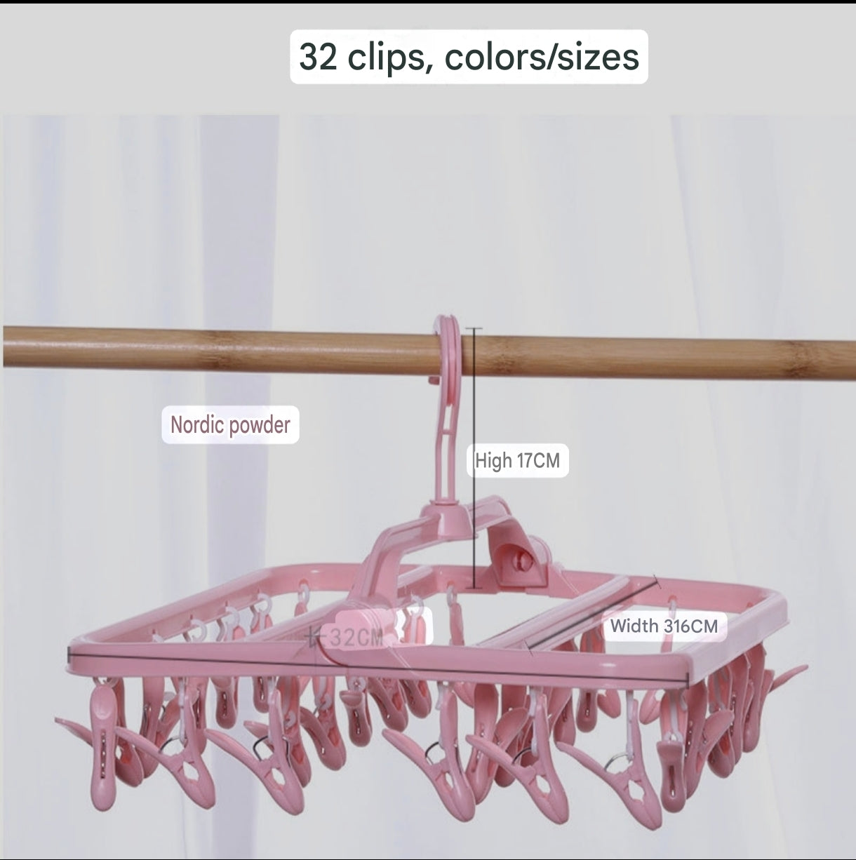 32-Clip Foldable Drying Hanger with 360° Rotating Hook | Rectangular Space-Saving Drying Rack