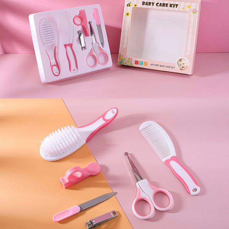 6-Piece Baby Care and Grooming Kit with Hair Brush, Comb, Safety Scissors, Nail Clipper, Nail File, and Nail Clipper Sheath