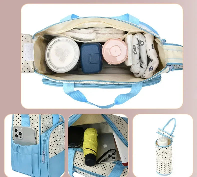5-in-1 Diaper Bag Set with Large Bag, Small Bag, Bottle Bag, Food Bag, and Diaper Changing Pad
