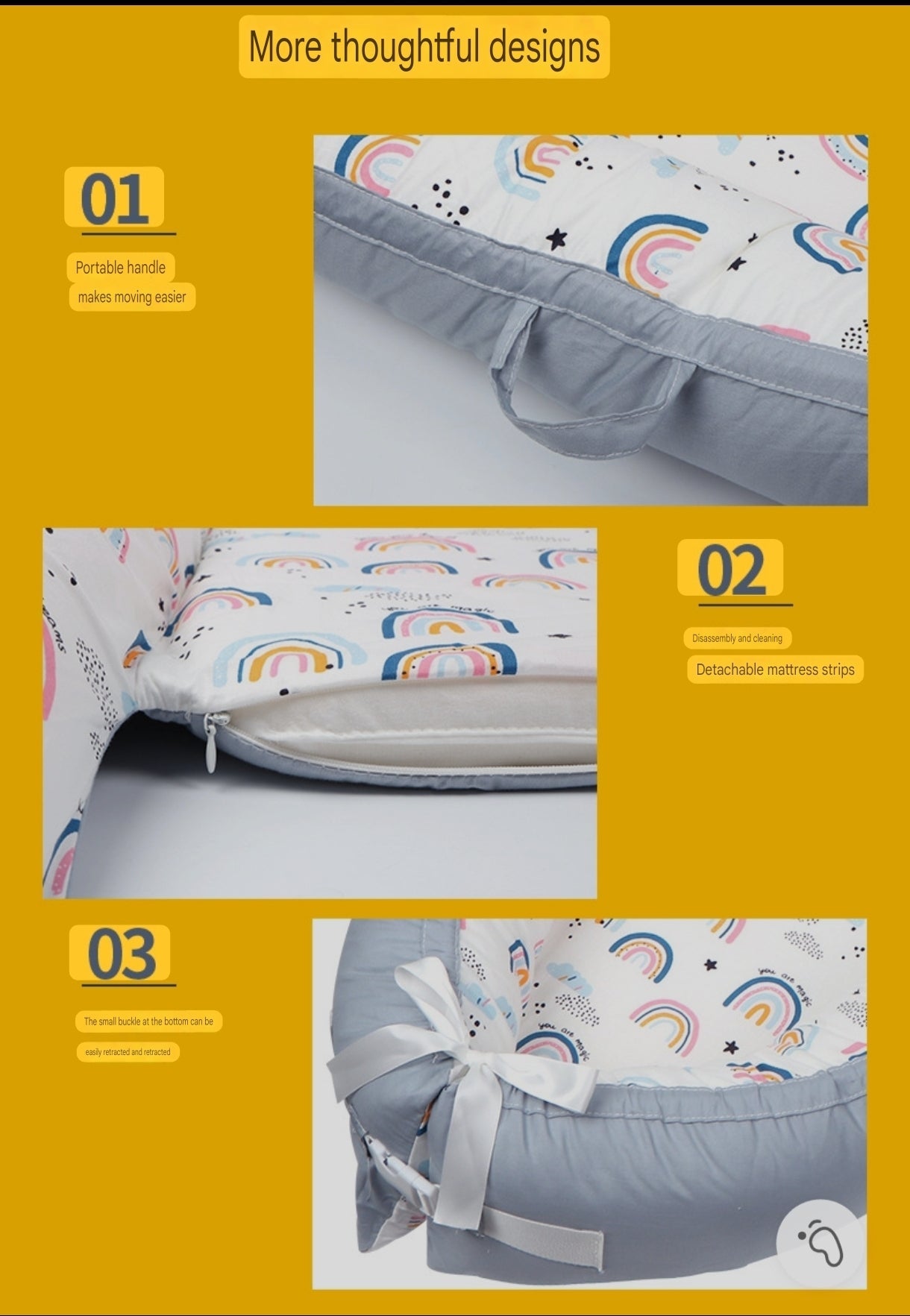 Portable Baby Nest Bed for Newborns (0-18 months old, 90*50cm size) | Travel-Friendly Baby Lounger and Co-Sleeper Bed