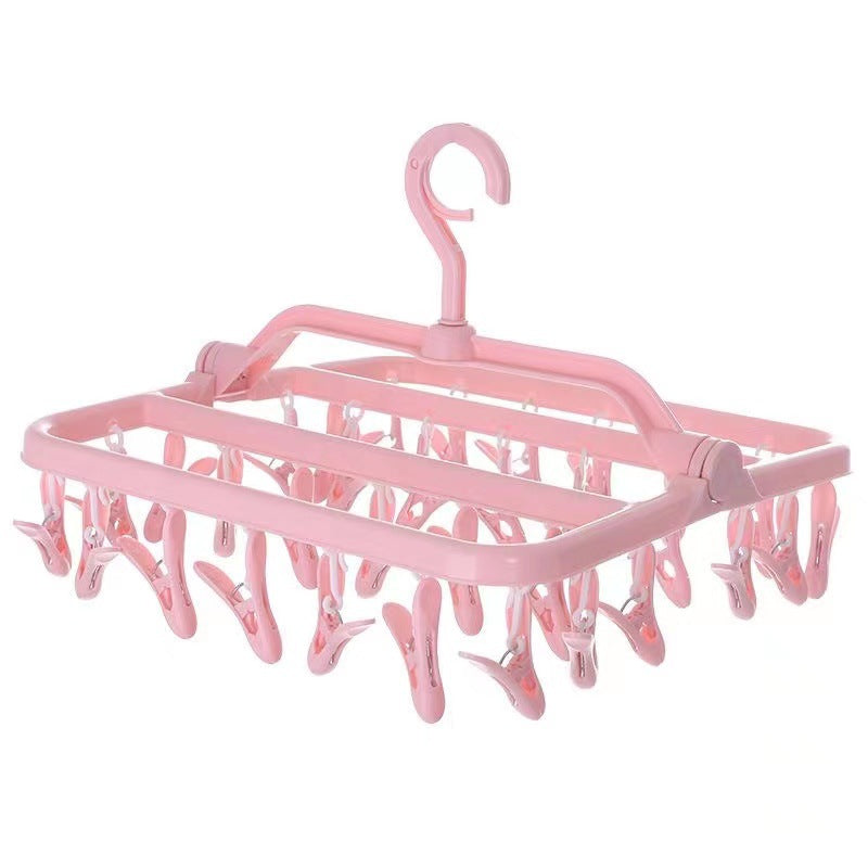 32-Clip Foldable Drying Hanger with 360° Rotating Hook | Rectangular Space-Saving Drying Rack