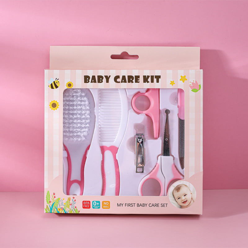 6-Piece Baby Care and Grooming Kit with Hair Brush, Comb, Safety Scissors, Nail Clipper, Nail File, and Nail Clipper Sheath