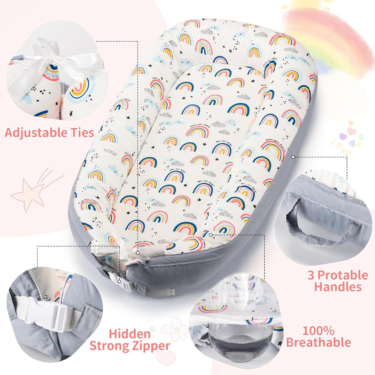 Portable Baby Nest Bed for Newborns (0-18 months old, 90*50cm size) | Travel-Friendly Baby Lounger and Co-Sleeper Bed
