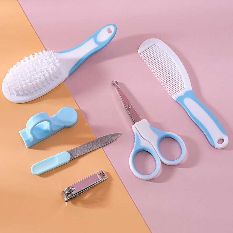 6-Piece Baby Care and Grooming Kit with Hair Brush, Comb, Safety Scissors, Nail Clipper, Nail File, and Nail Clipper Sheath