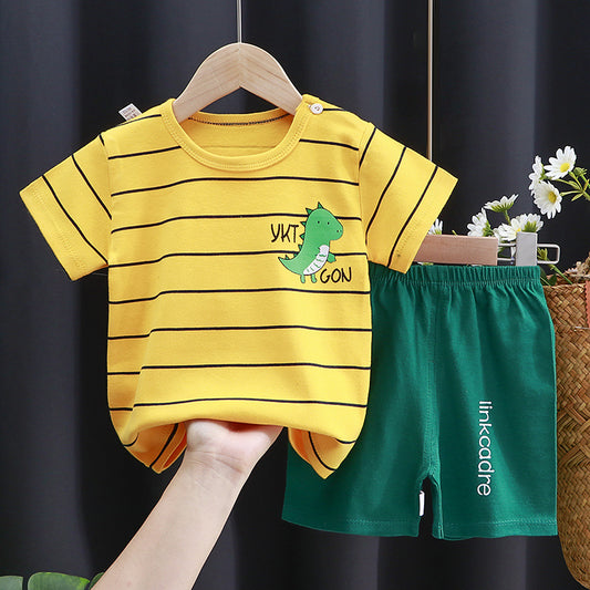 2-Piece Baby Short-Sleeve Outfit Set with T-Shirt and Shorts | Soft Cotton Outdoor Wear for Boys and Girls